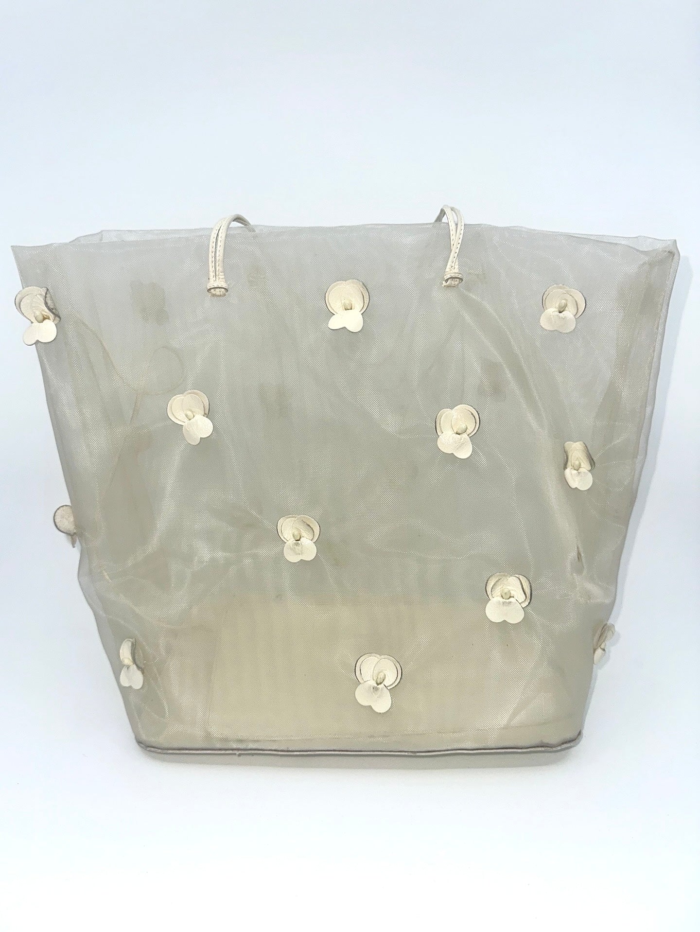 Cream Mesh Flower Tote