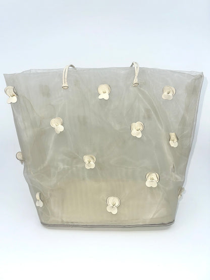 Cream Mesh Flower Tote
