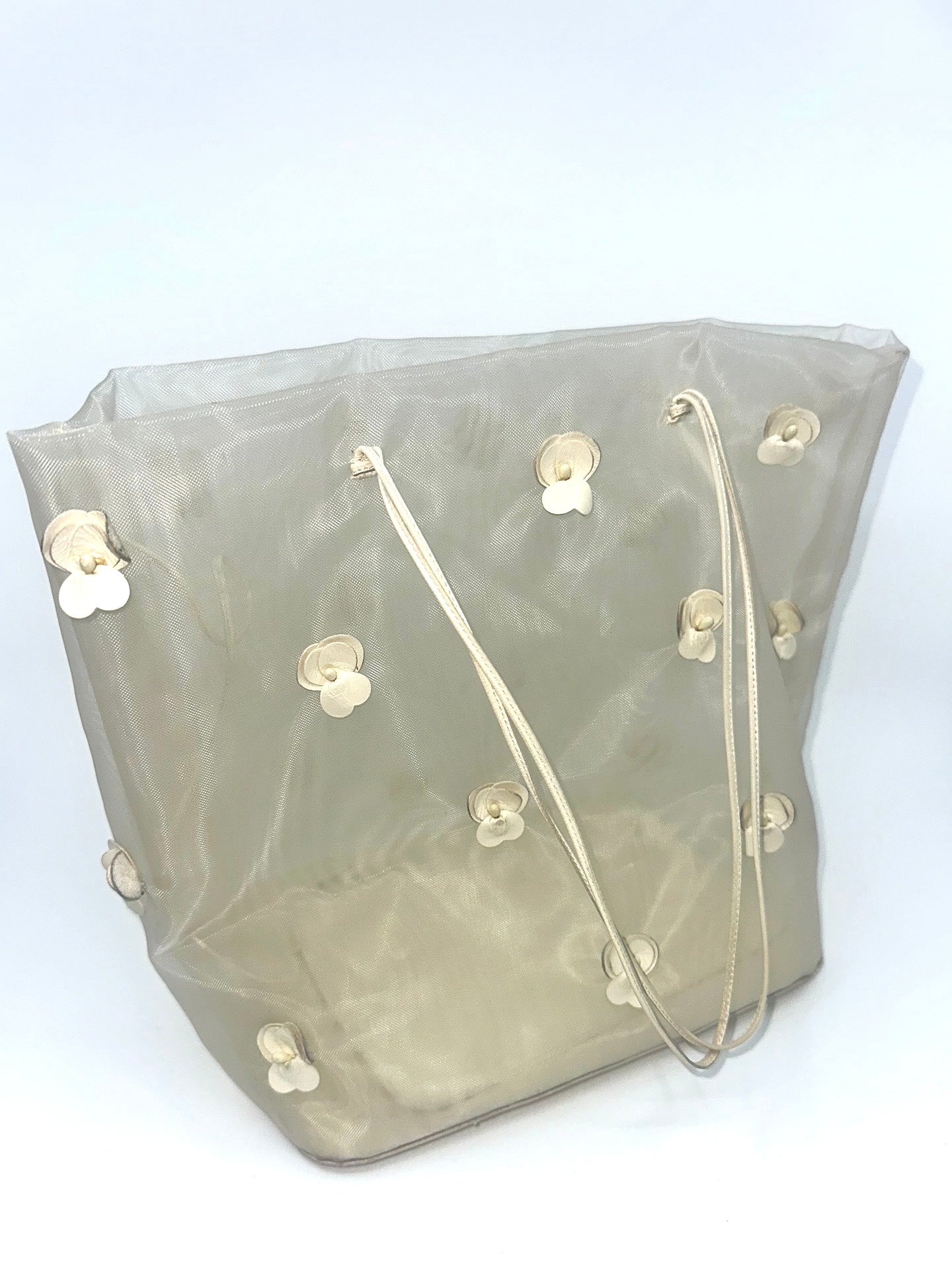 Cream Mesh Flower Tote