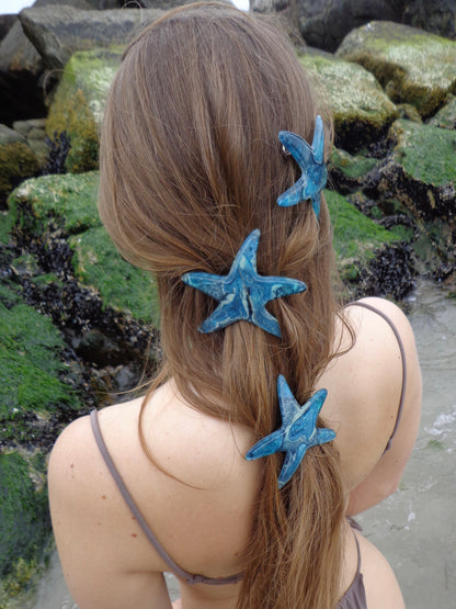 Sea Blue Starfish Large Barrette