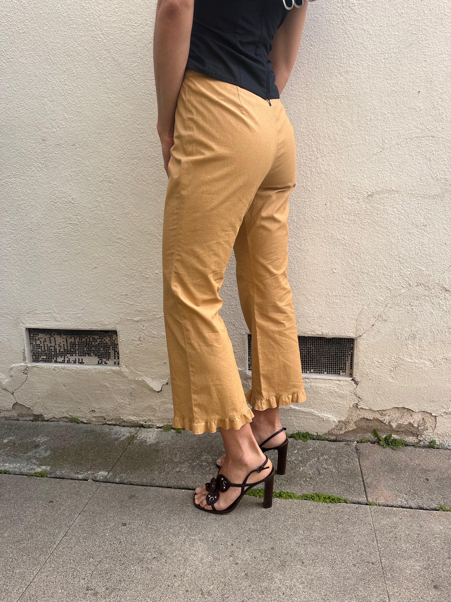 Camel Ruffle Hem Capris