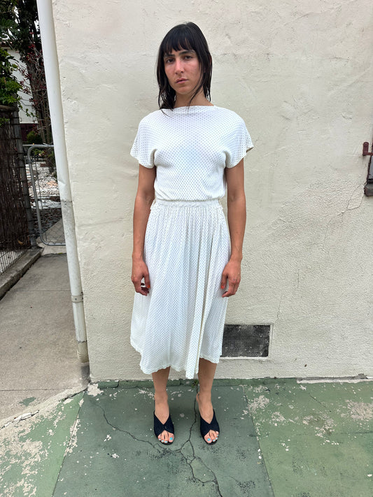 Antique Vintage - 1940s White Polkadot Dress
