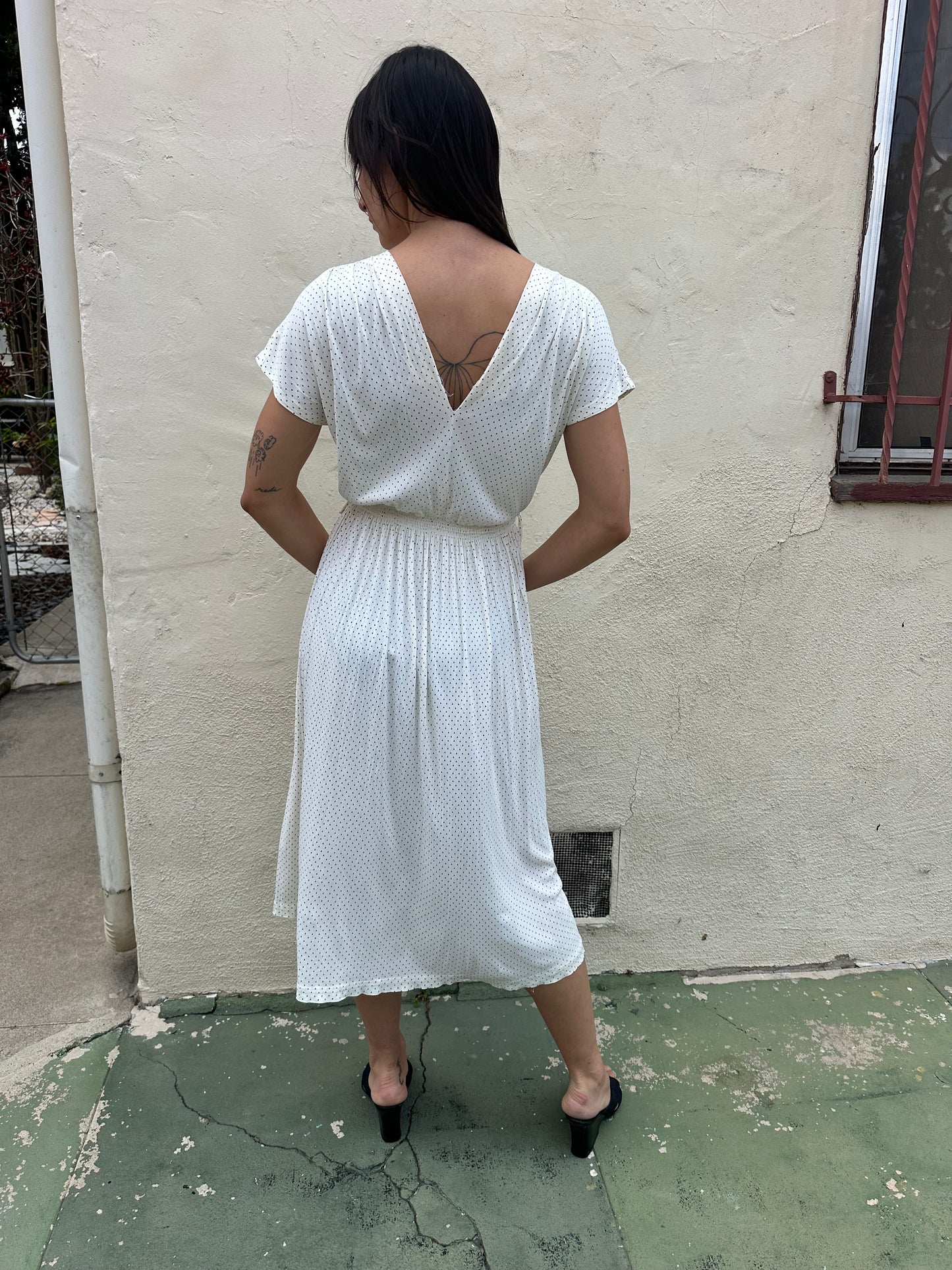 Antique Vintage - 1940s White Polkadot Dress