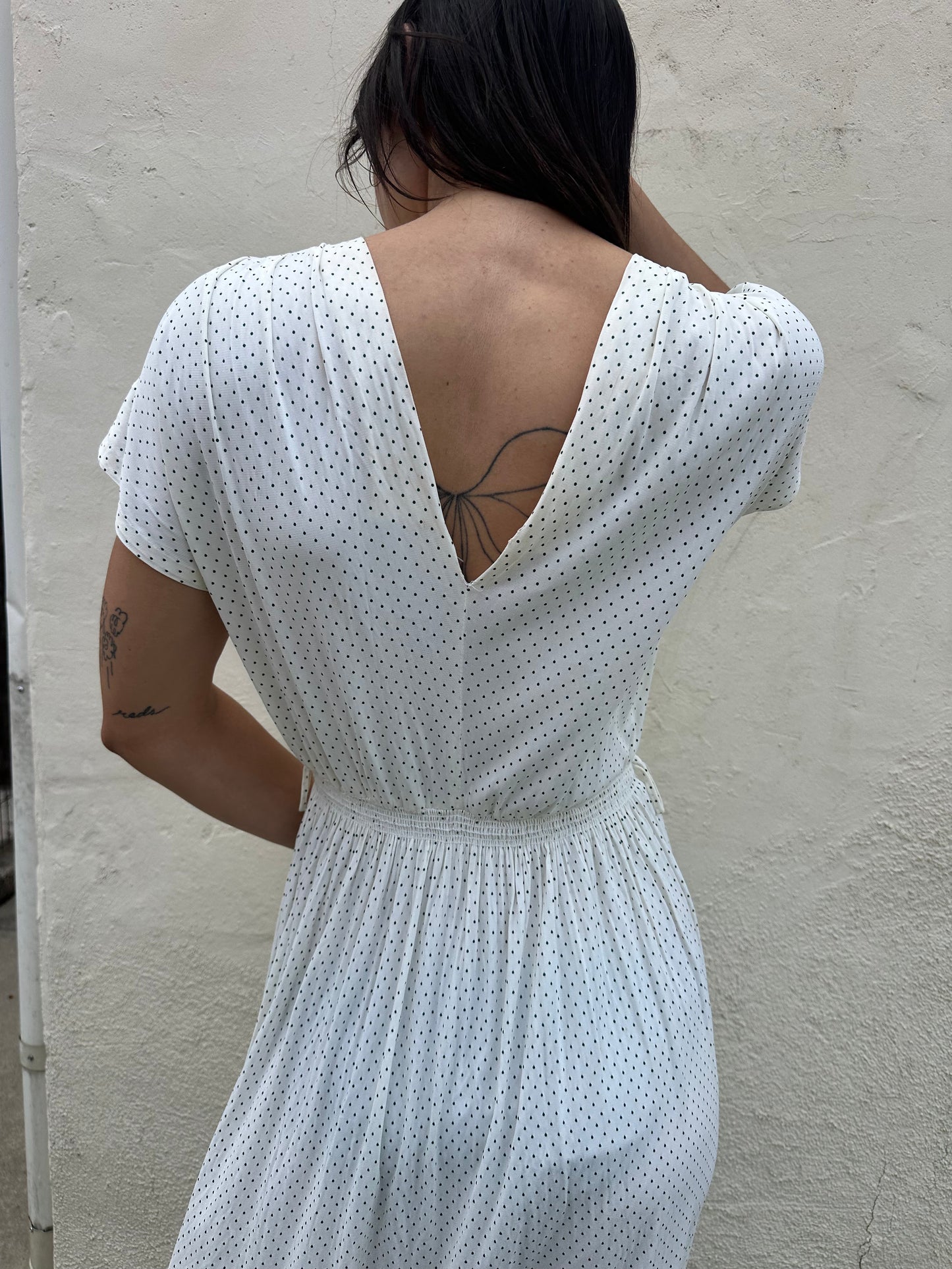 Antique Vintage - 1940s White Polkadot Dress
