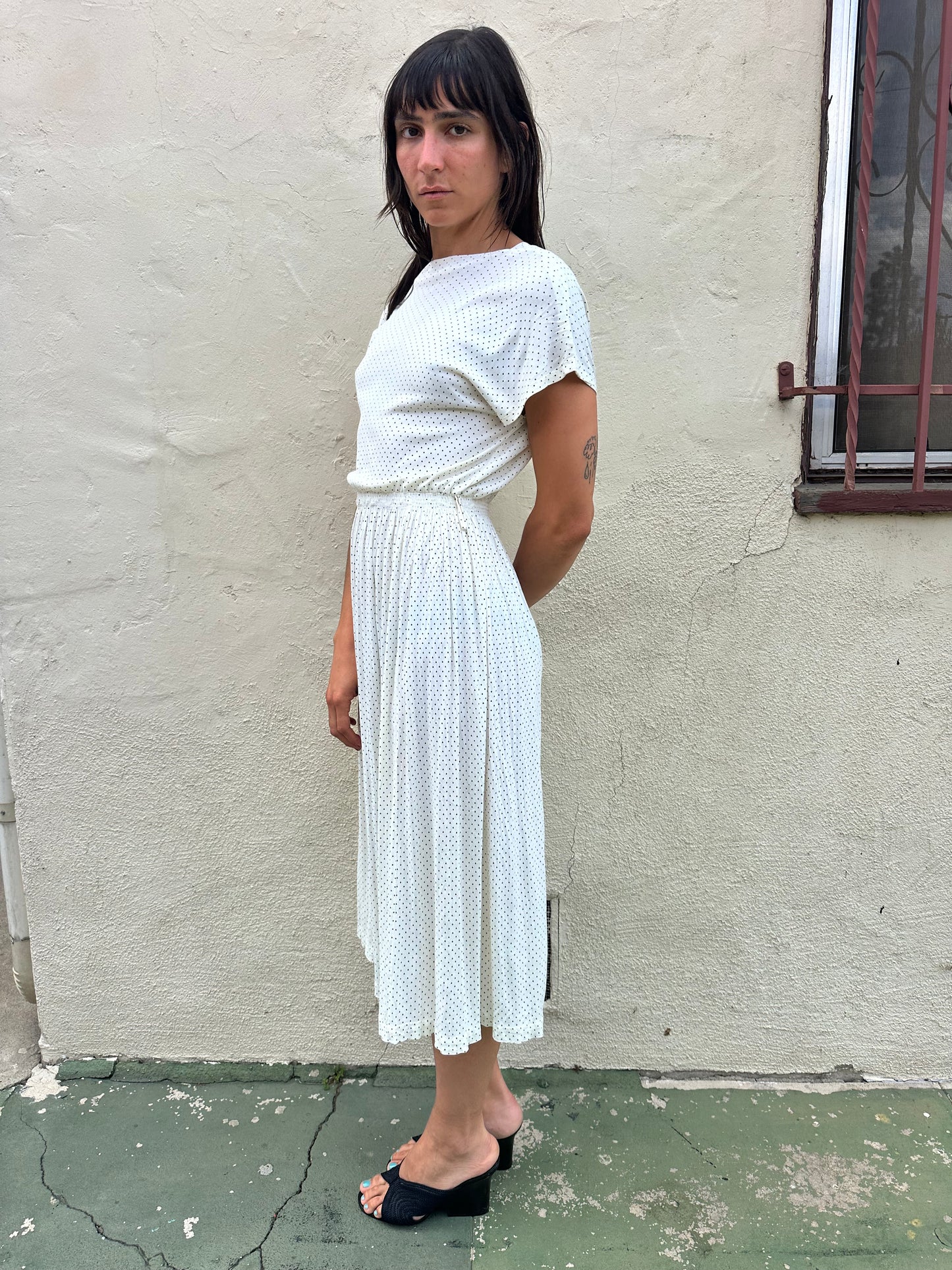 Antique Vintage - 1940s White Polkadot Dress