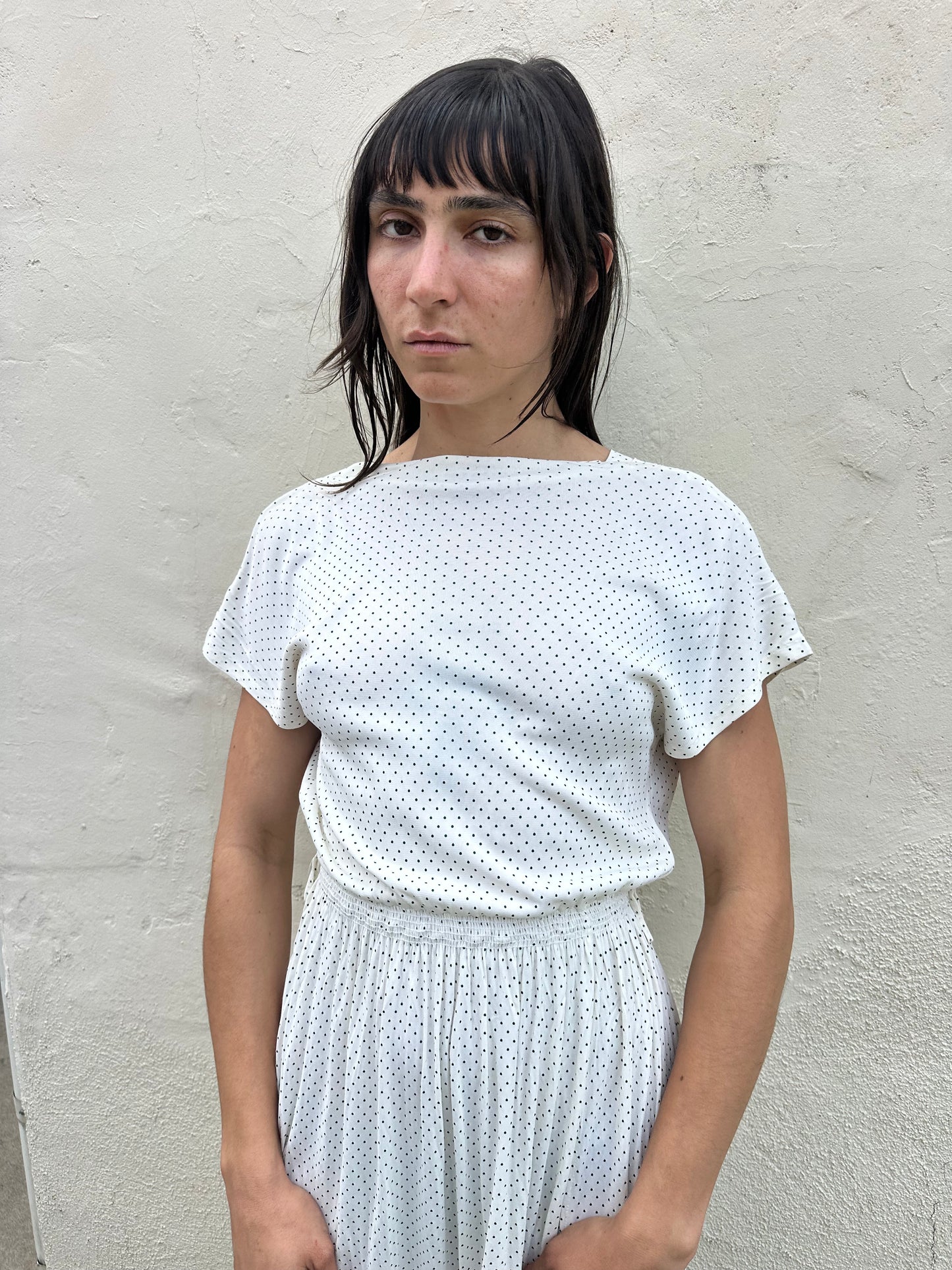Antique Vintage - 1940s White Polkadot Dress