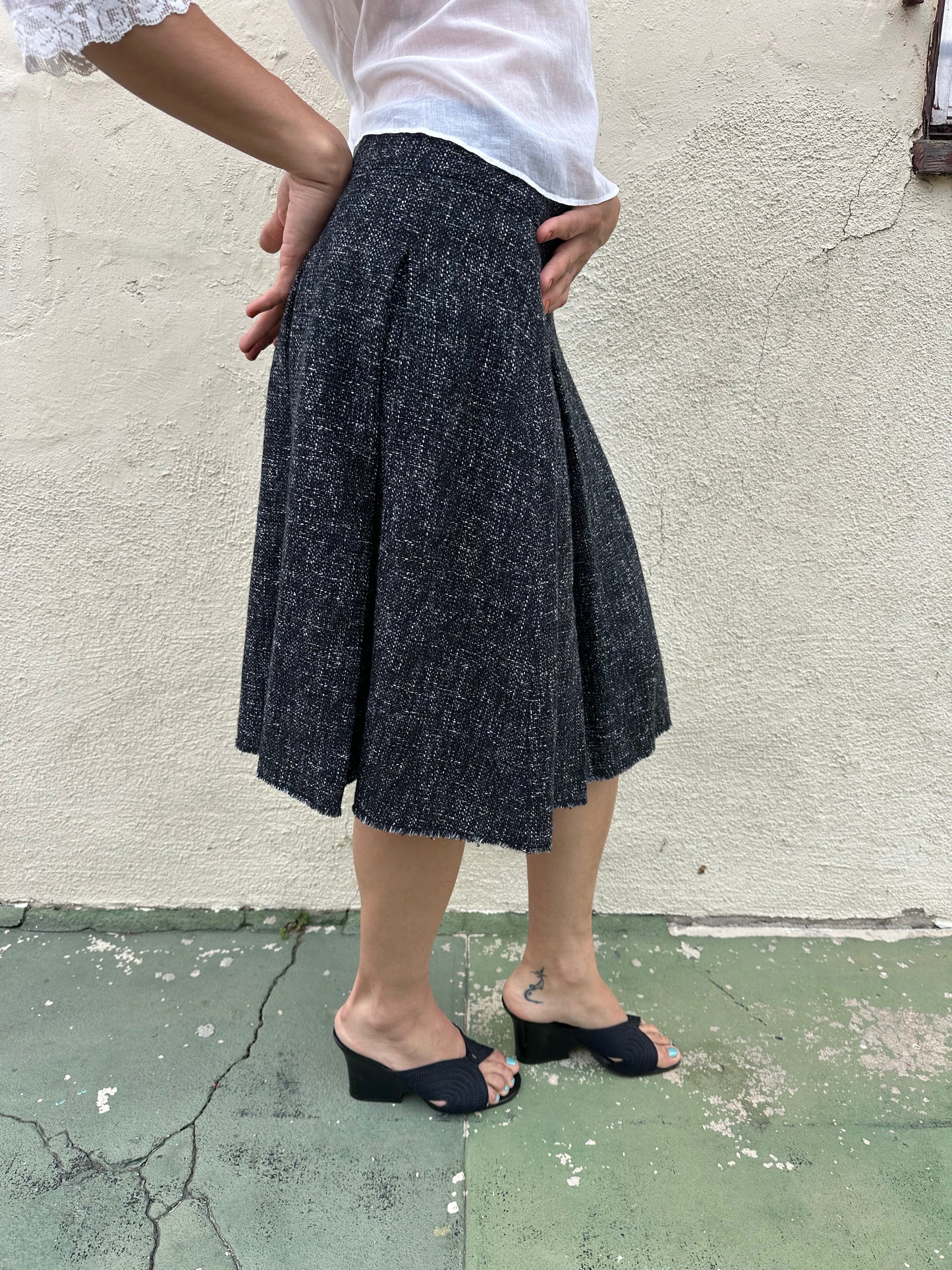 Philosophy di Alberta Ferretti - Black Tweed Pleated Skirt
