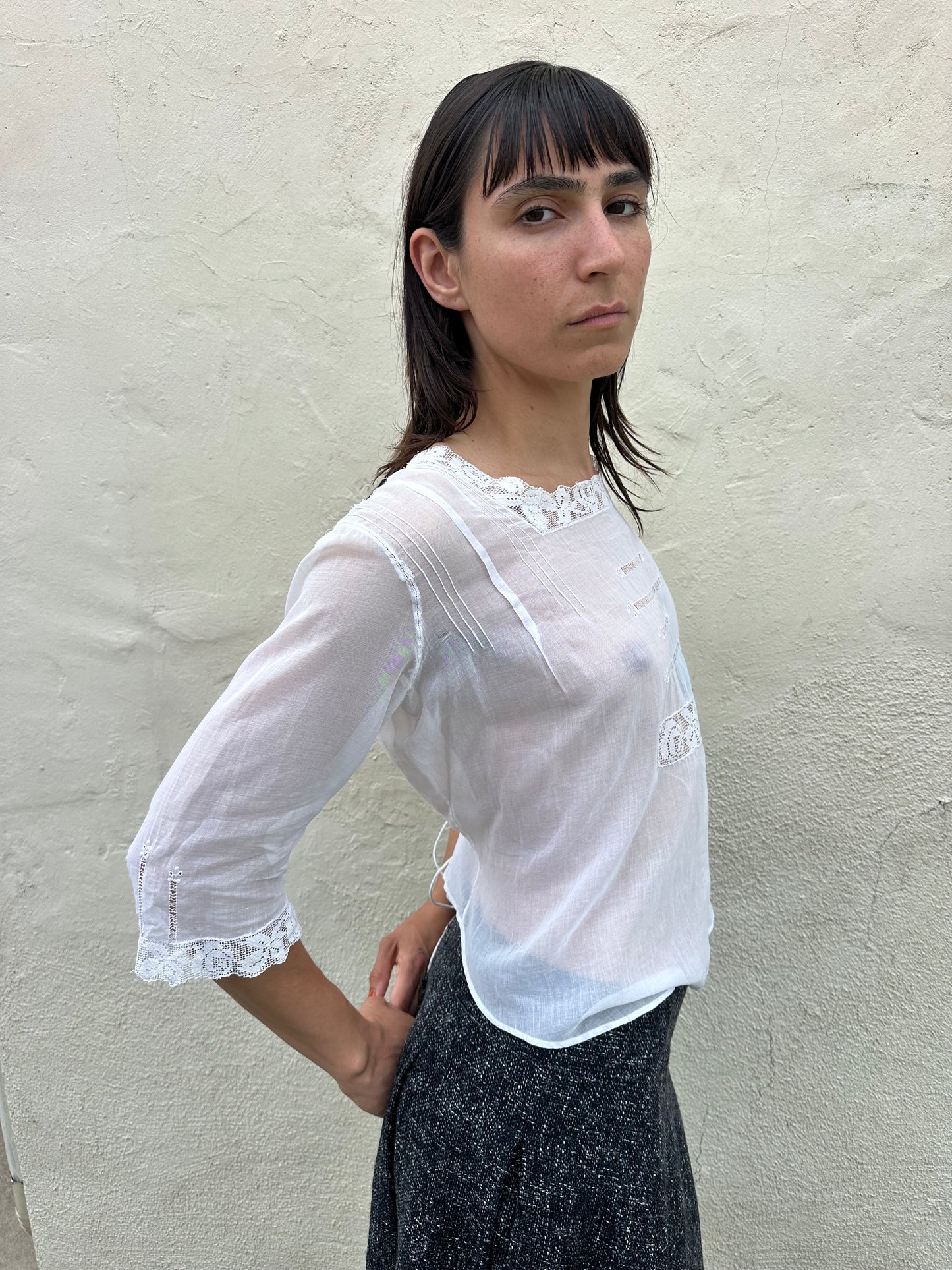 Antique Vintage - 1920s White Embroidered Top