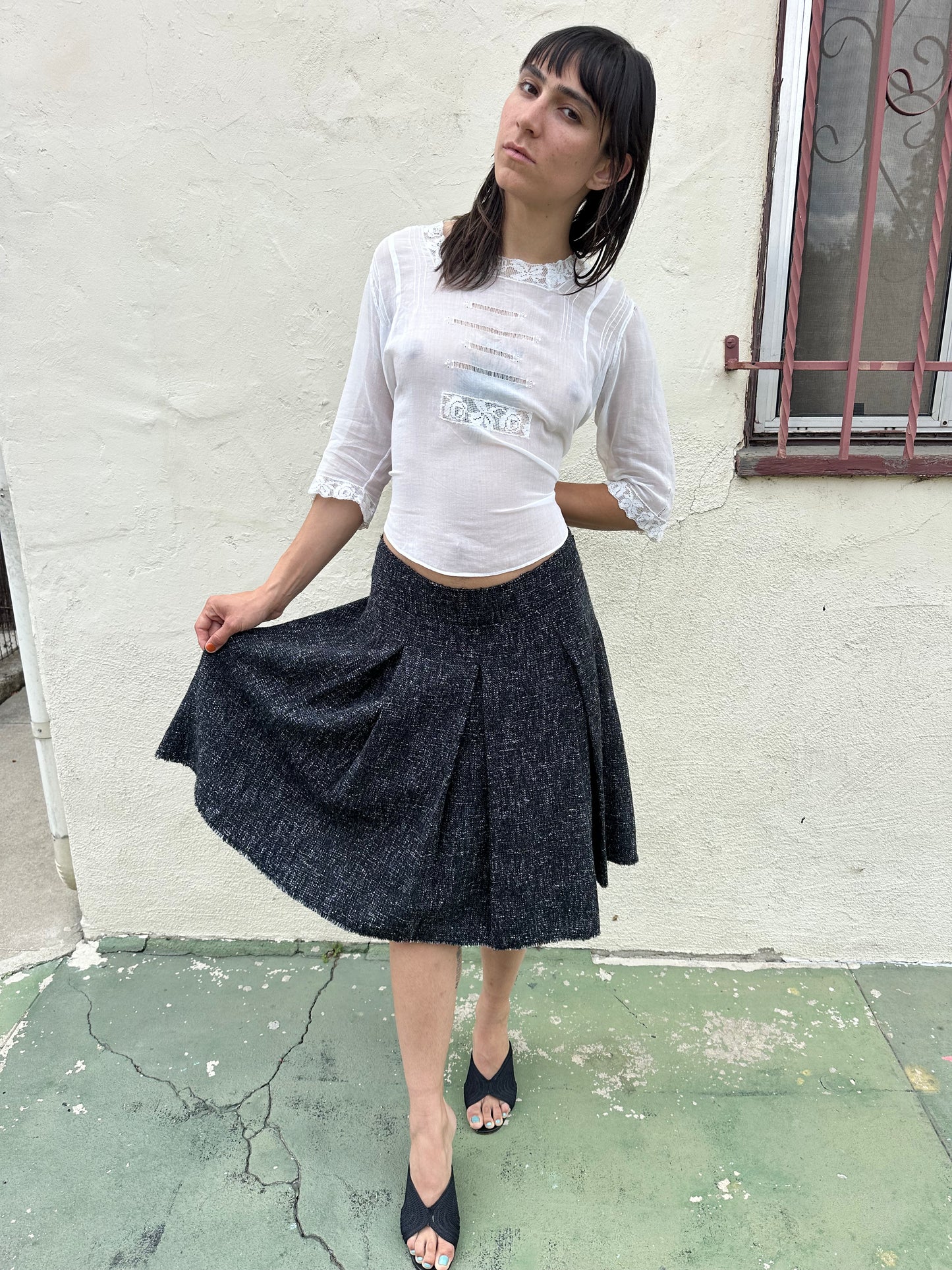 Philosophy di Alberta Ferretti - Black Tweed Pleated Skirt