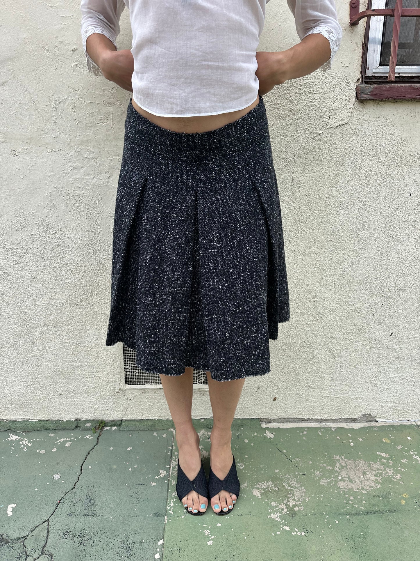 Philosophy di Alberta Ferretti - Black Tweed Pleated Skirt