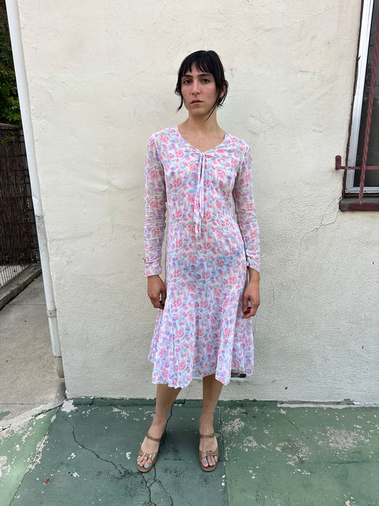 Antique Vintage - 1940s Floral Sheer Dress