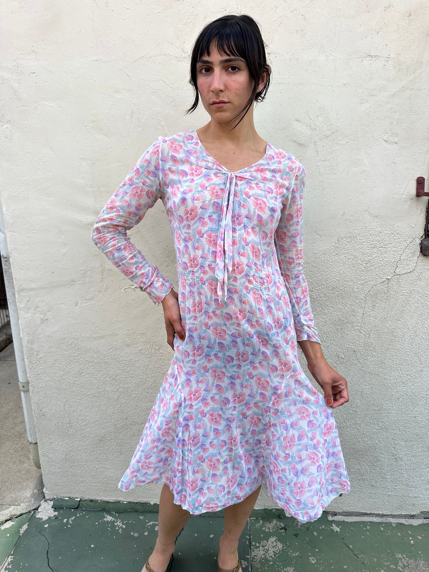 Antique Vintage - 1940s Floral Sheer Dress