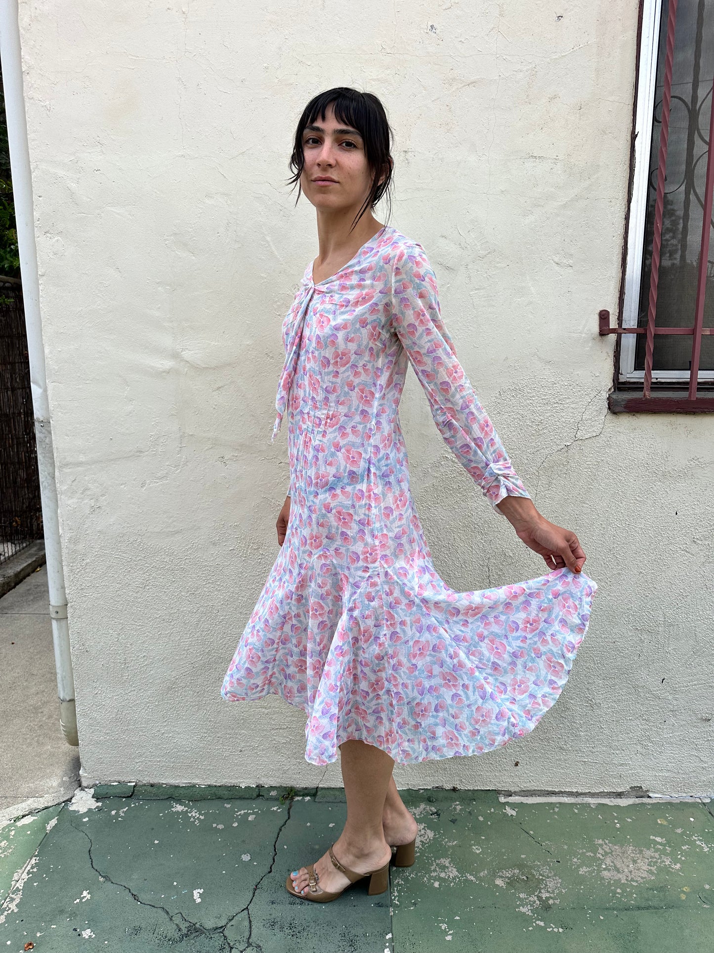 Antique Vintage - 1940s Floral Sheer Dress
