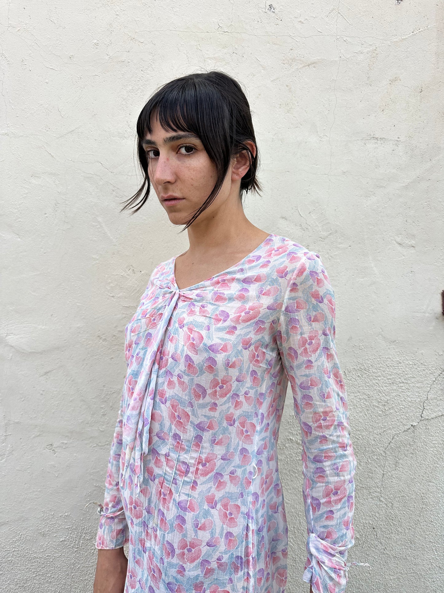 Antique Vintage - 1940s Floral Sheer Dress