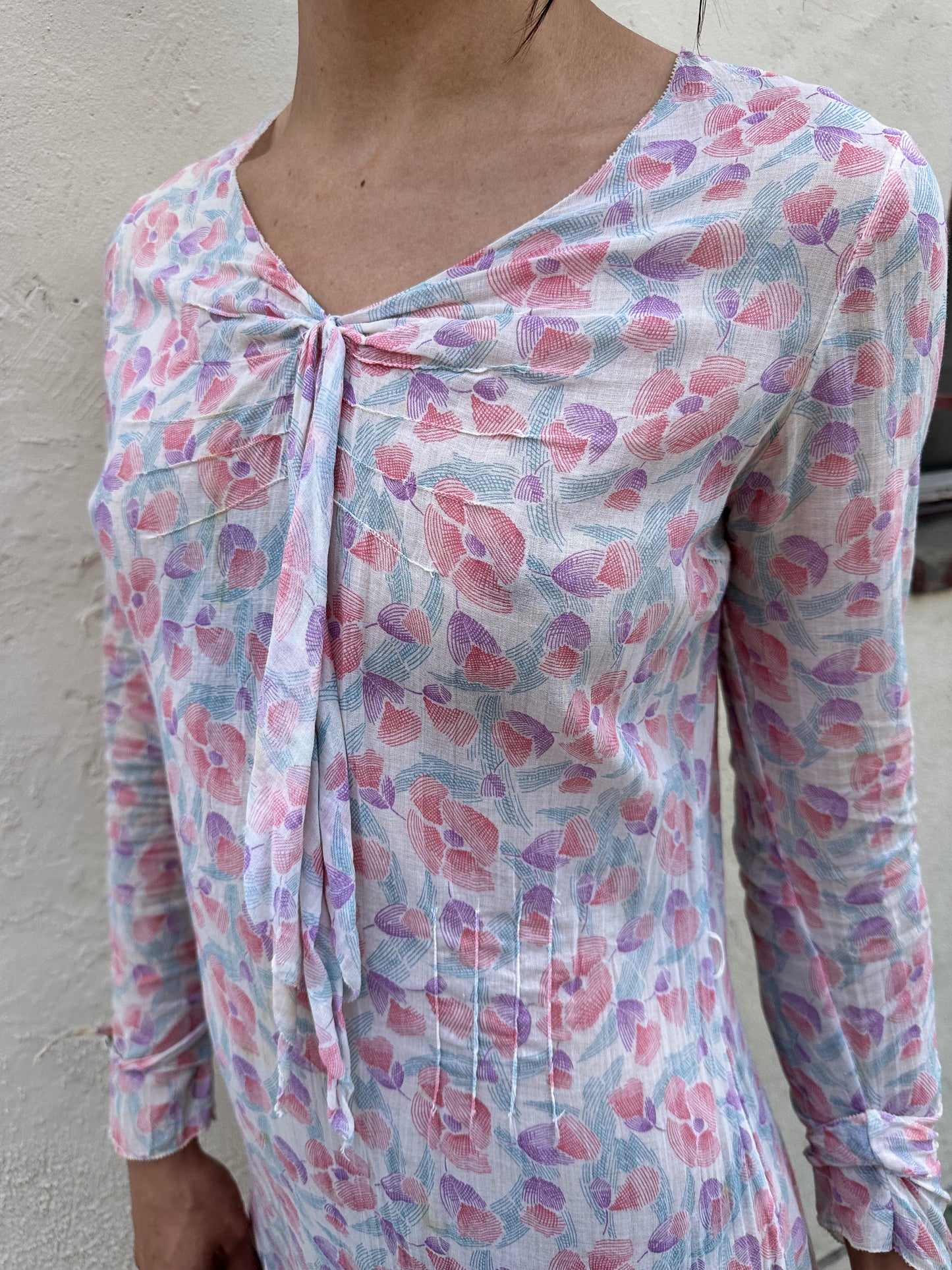 Antique Vintage - 1940s Floral Sheer Dress