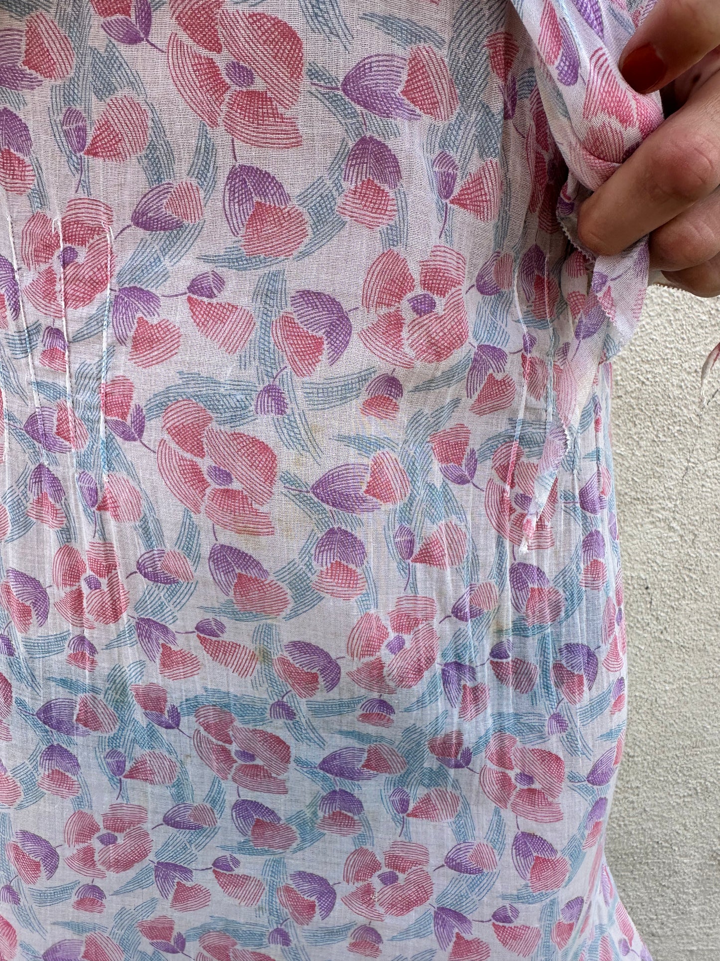 Antique Vintage - 1940s Floral Sheer Dress