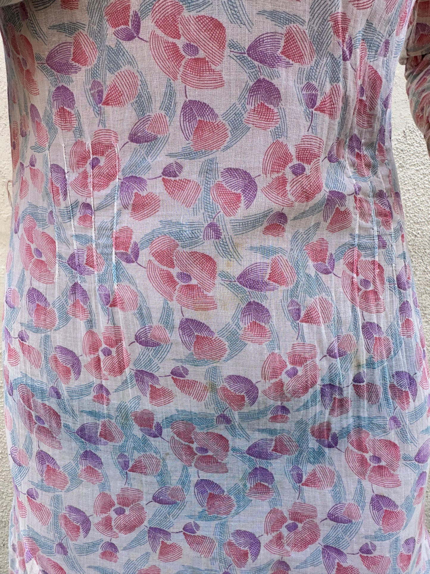 Antique Vintage - 1940s Floral Sheer Dress