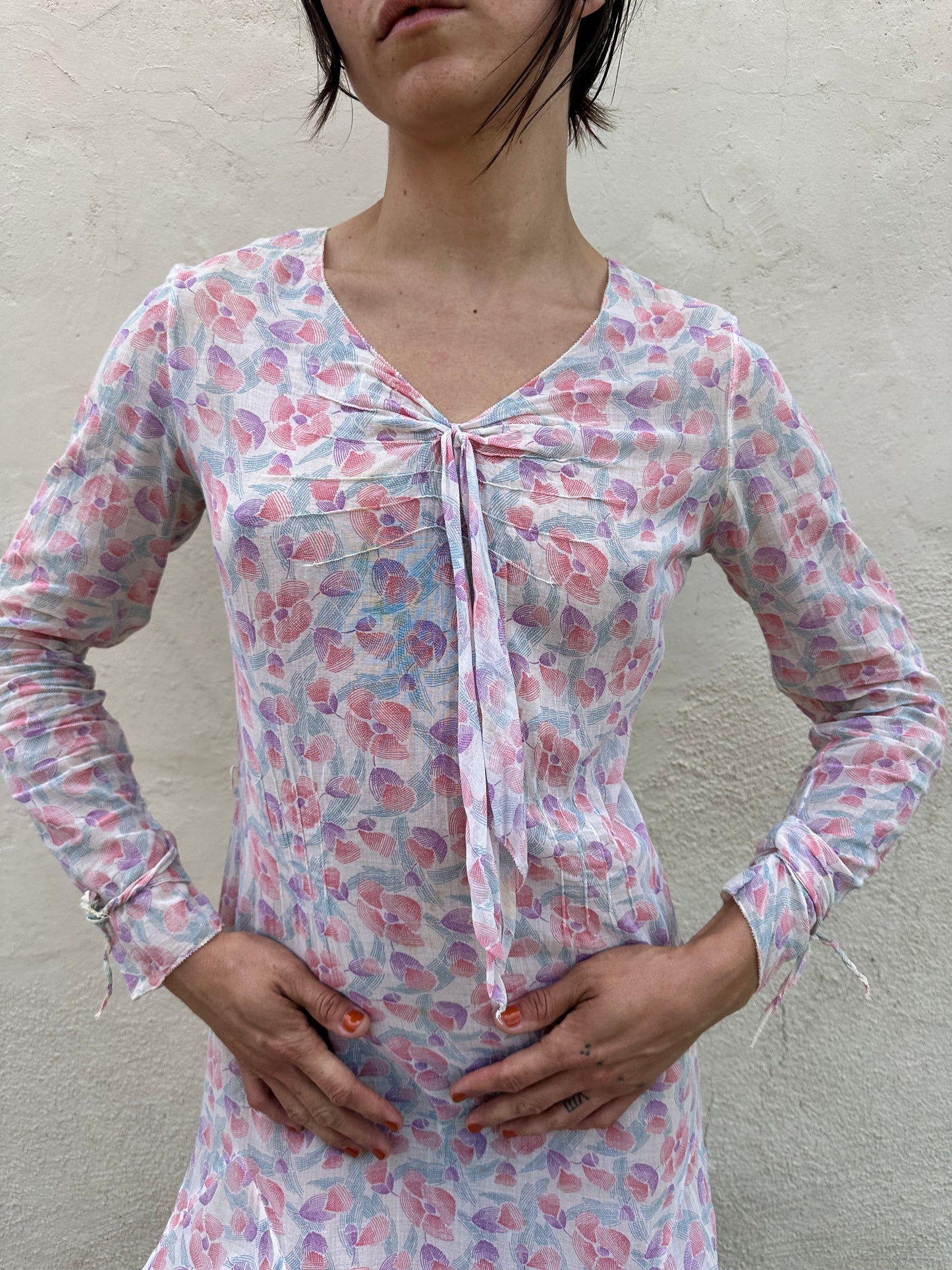 Antique Vintage - 1940s Floral Sheer Dress