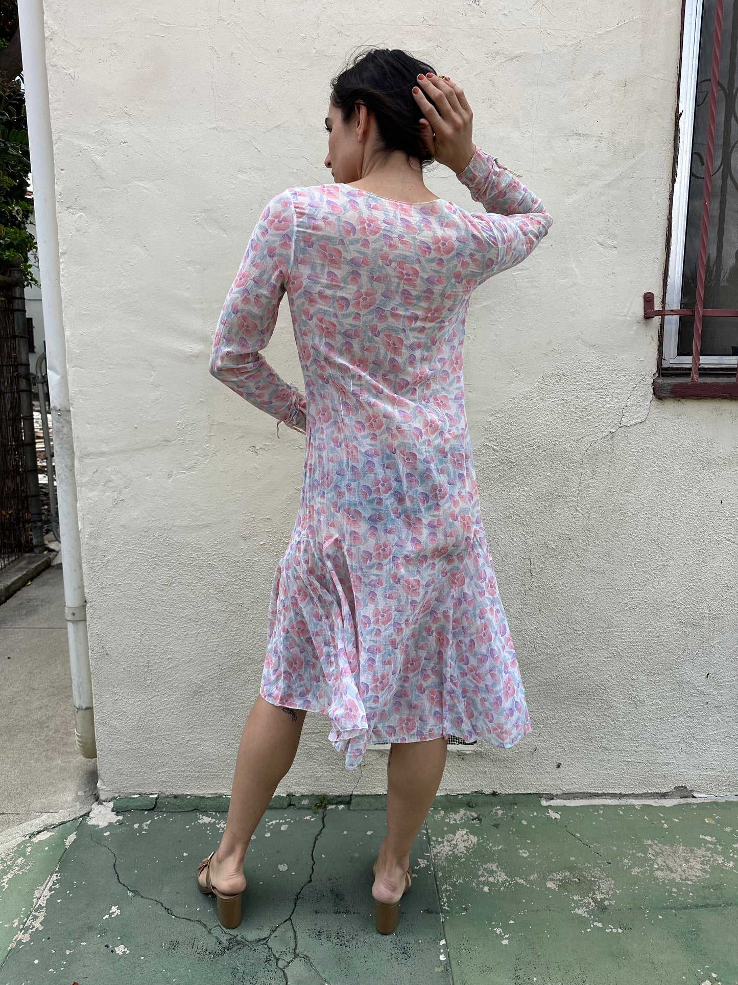 Antique Vintage - 1940s Floral Sheer Dress