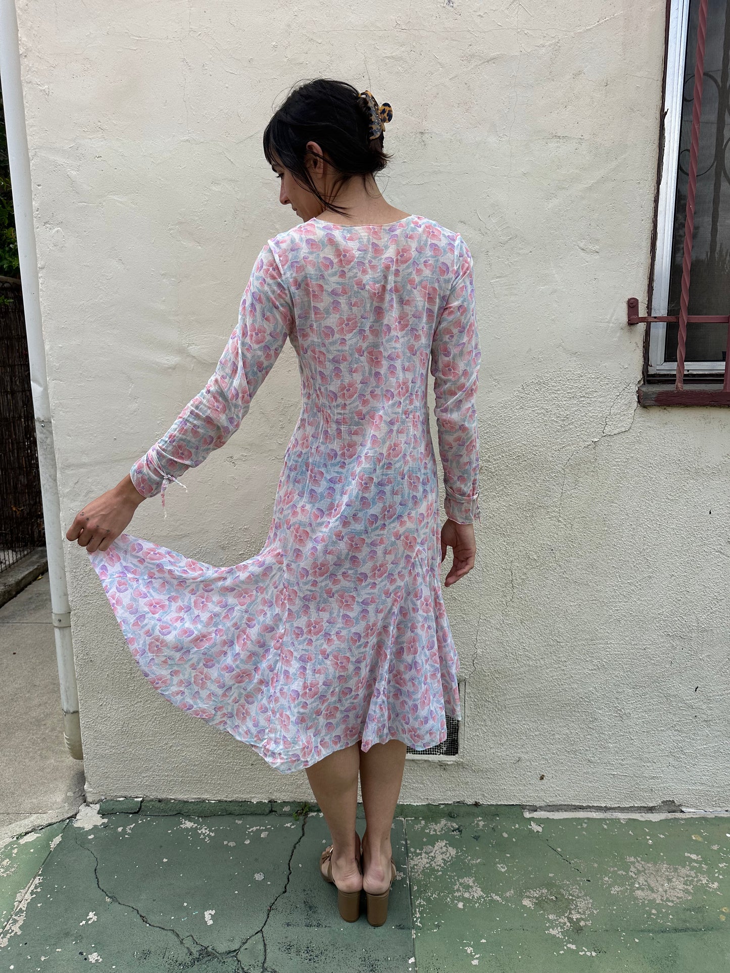 Antique Vintage - 1940s Floral Sheer Dress