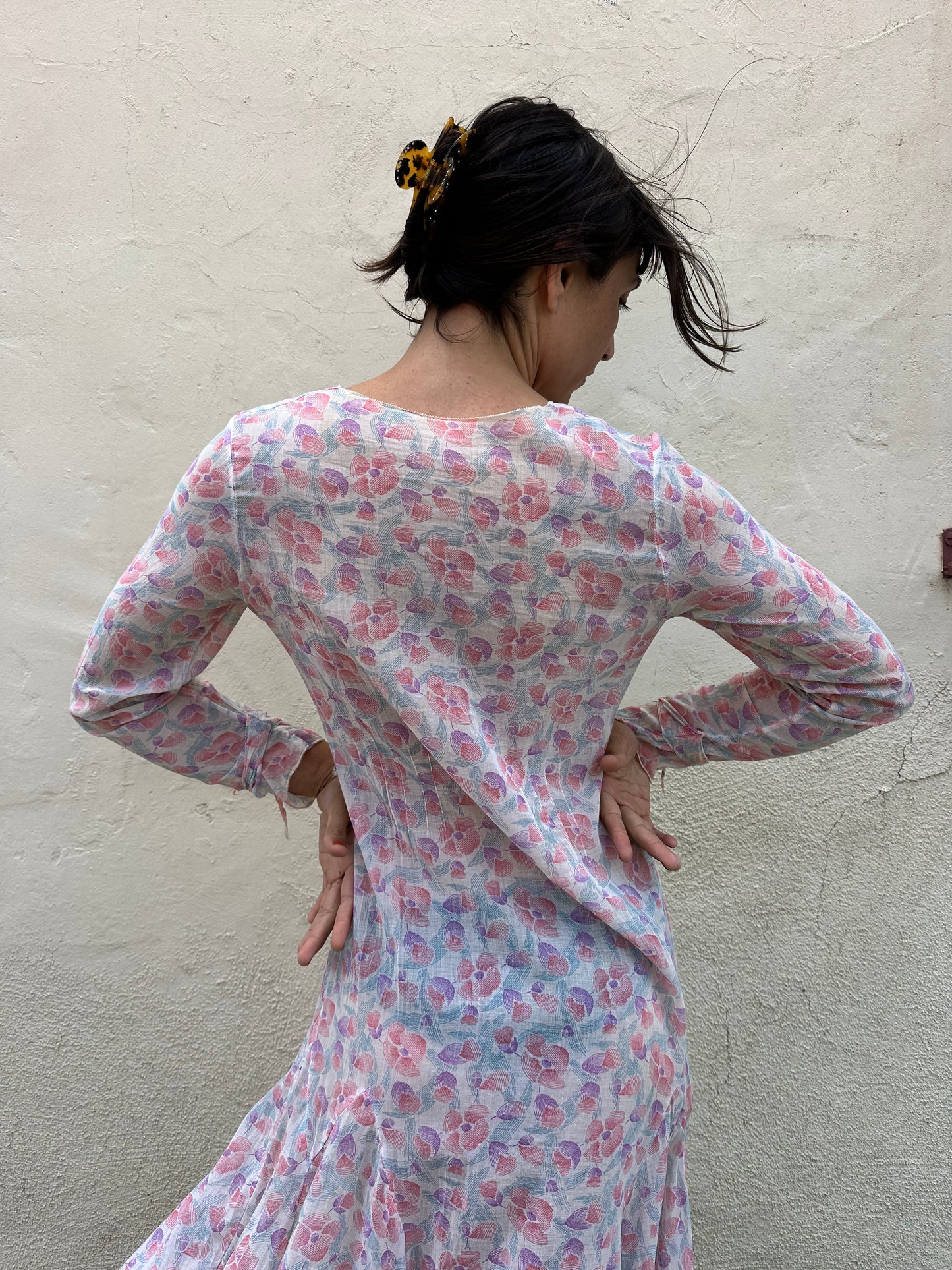 Antique Vintage - 1940s Floral Sheer Dress