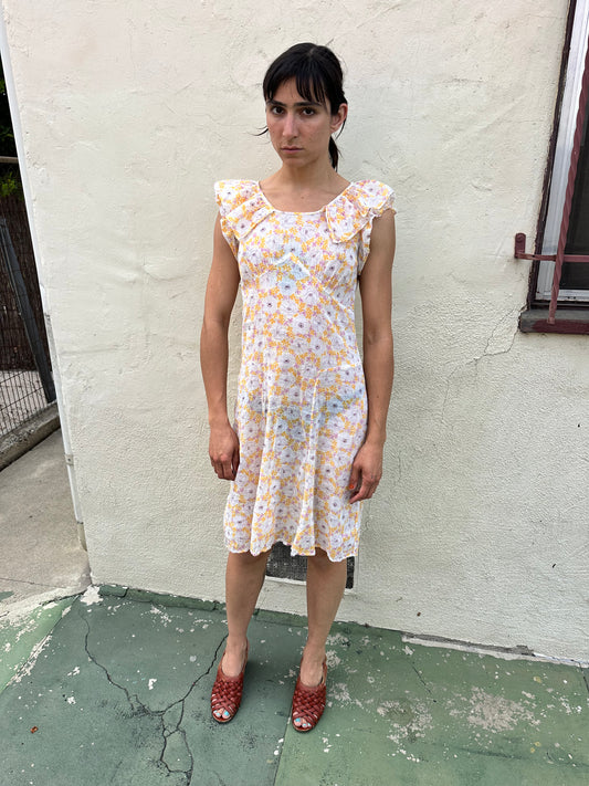 Antique Vintage - 1930s Floral Ruffle Dress