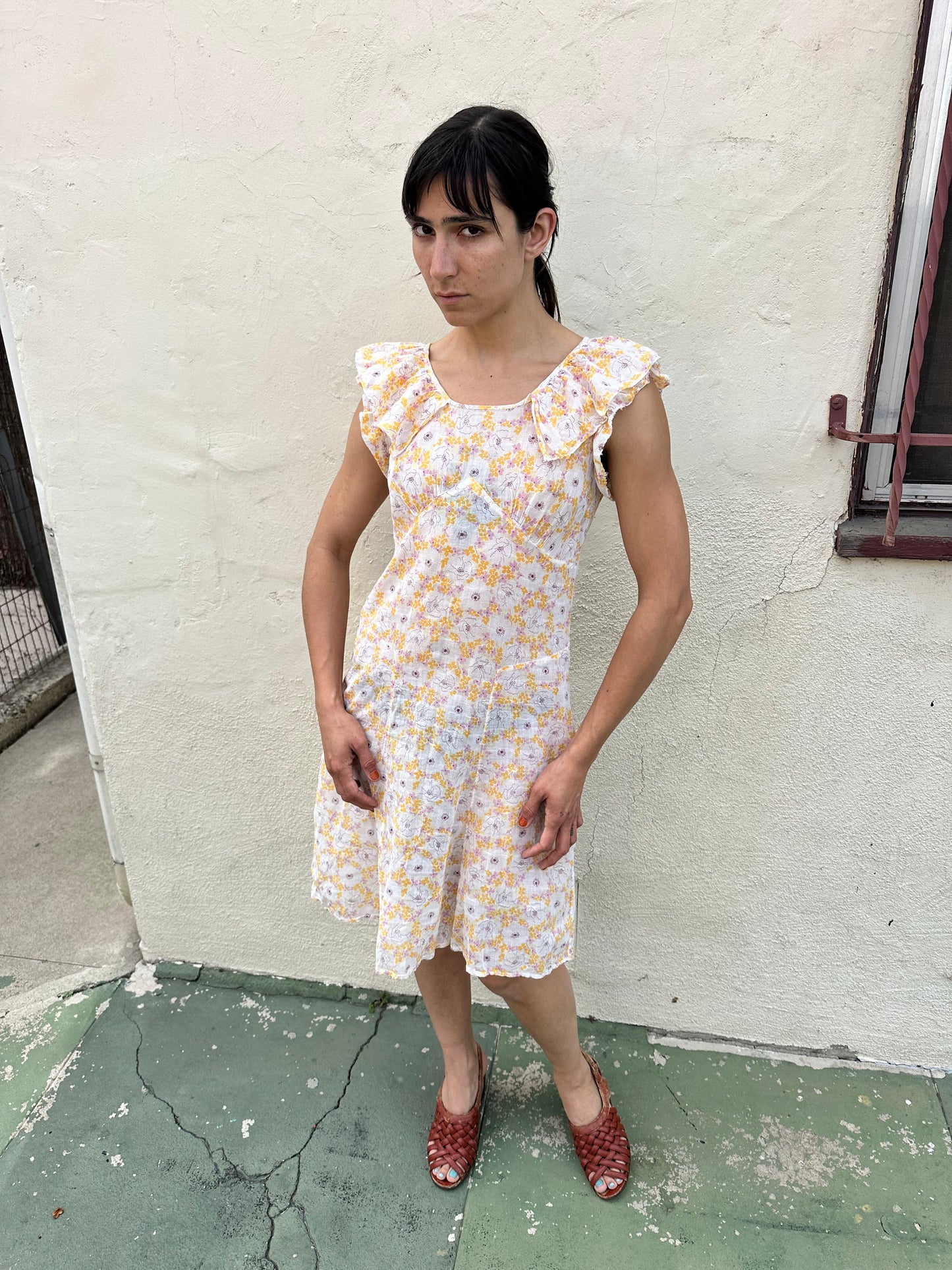 Antique Vintage - 1930s Floral Ruffle Dress