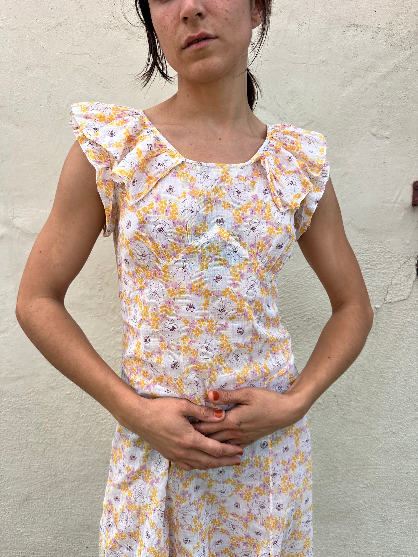 Antique Vintage - 1930s Floral Ruffle Dress