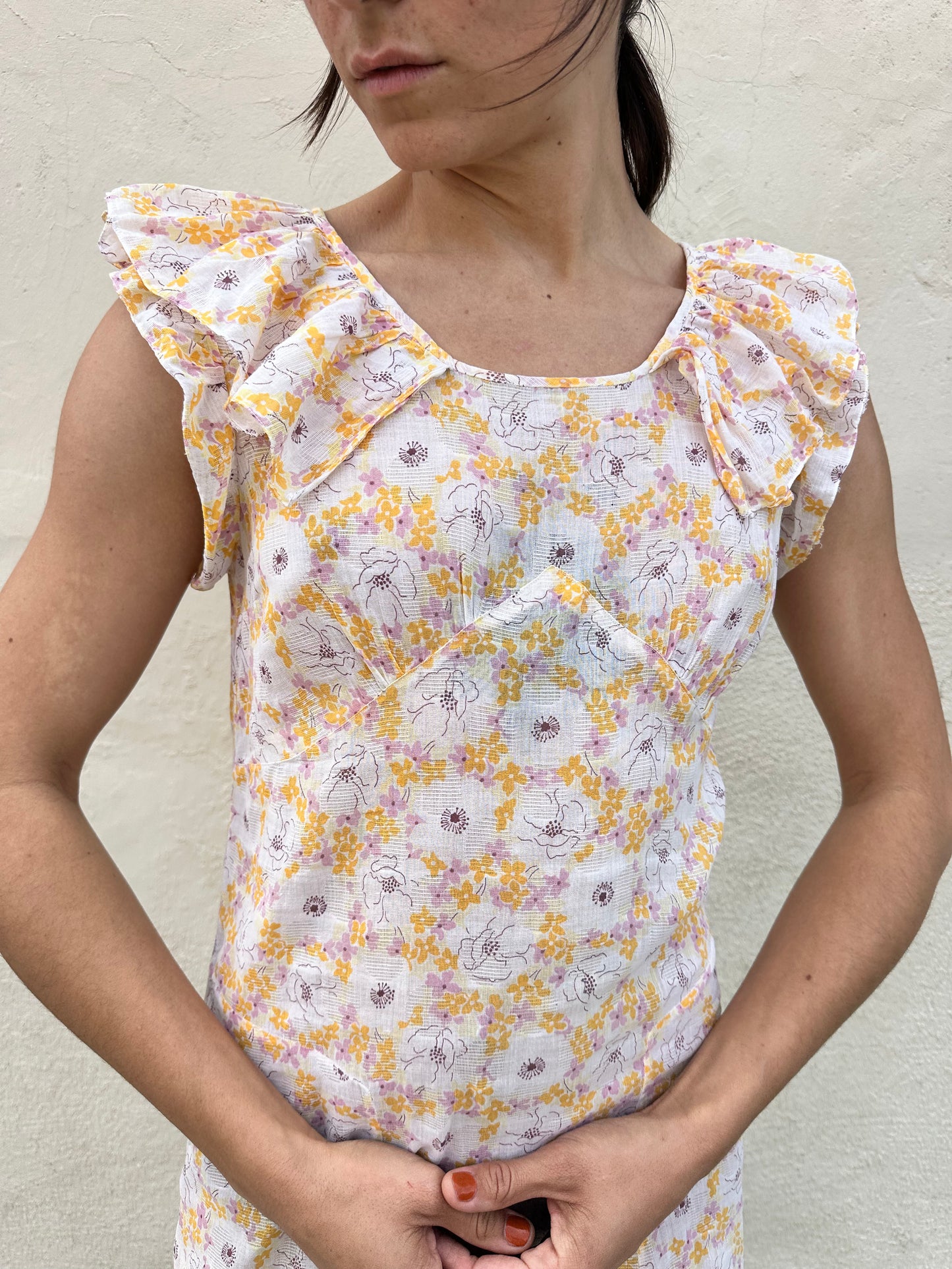 Antique Vintage - 1930s Floral Ruffle Dress