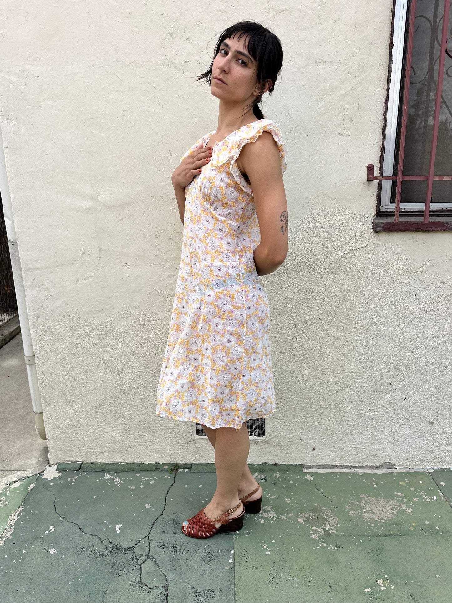 Antique Vintage - 1930s Floral Ruffle Dress