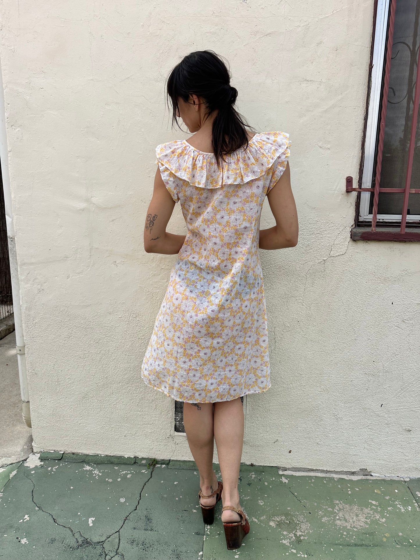 Antique Vintage - 1930s Floral Ruffle Dress