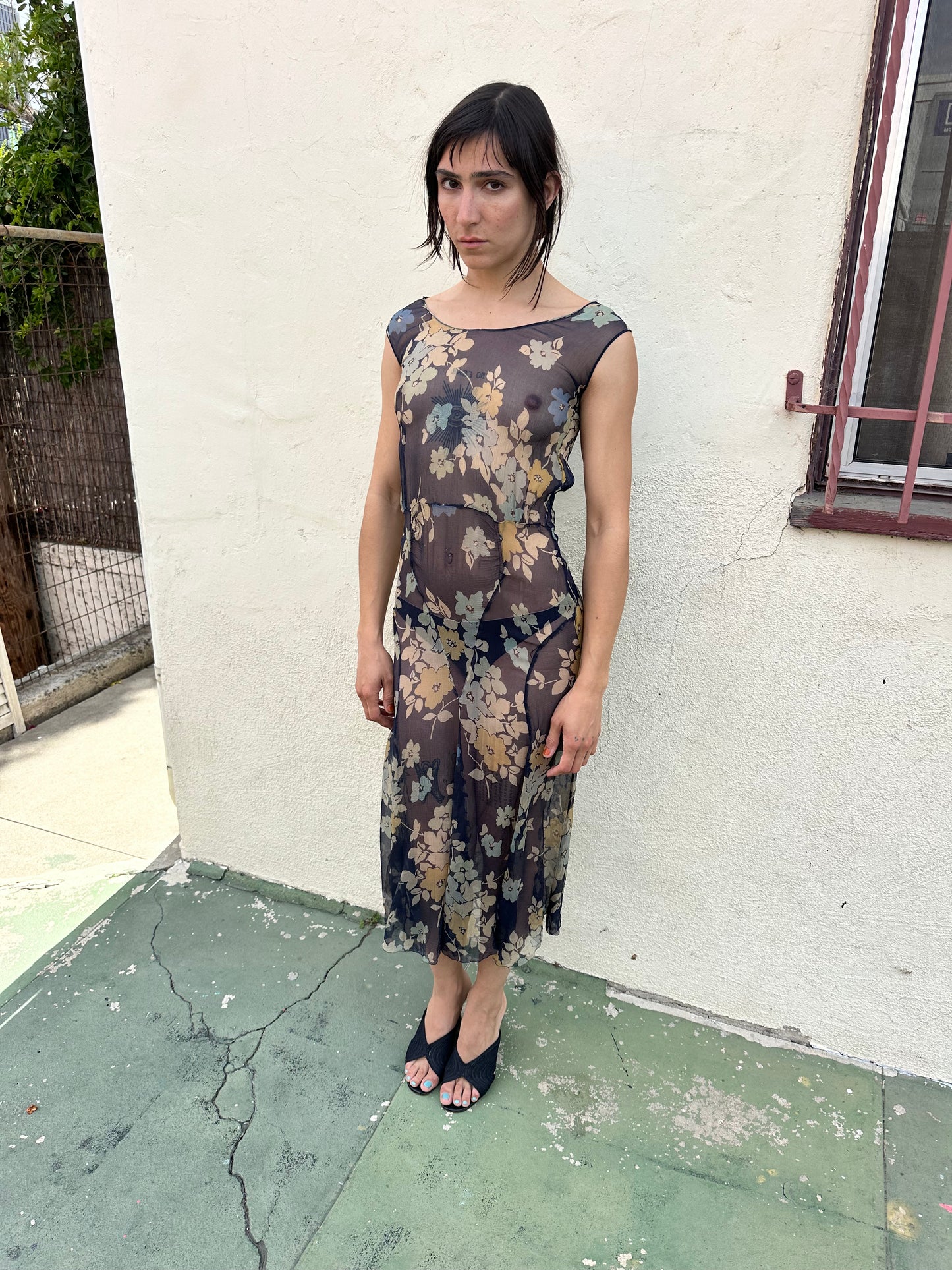 Antique Vintage - 1920s Silk Chiffon Floral Dress