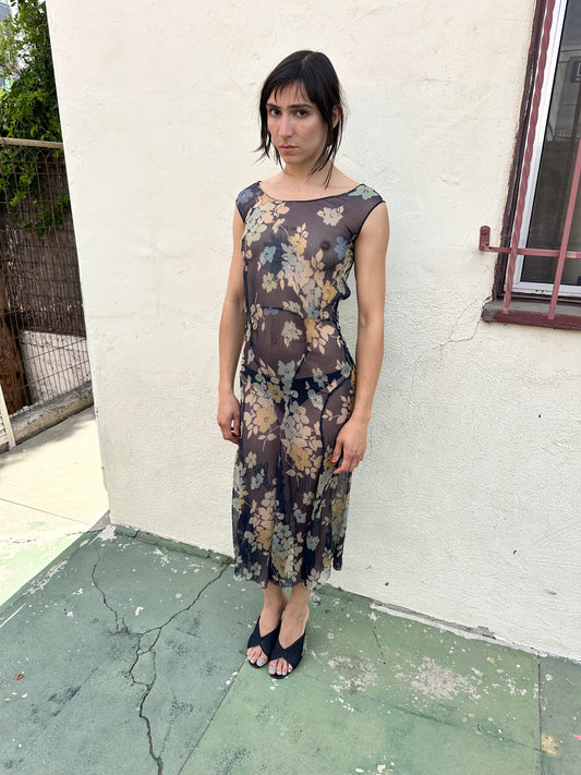 Antique Vintage - 1920s Silk Chiffon Floral Dress