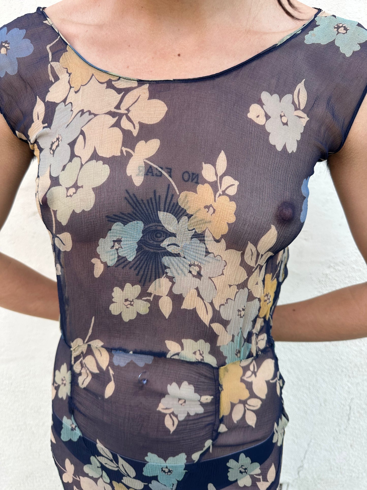 Antique Vintage - 1920s Silk Chiffon Floral Dress