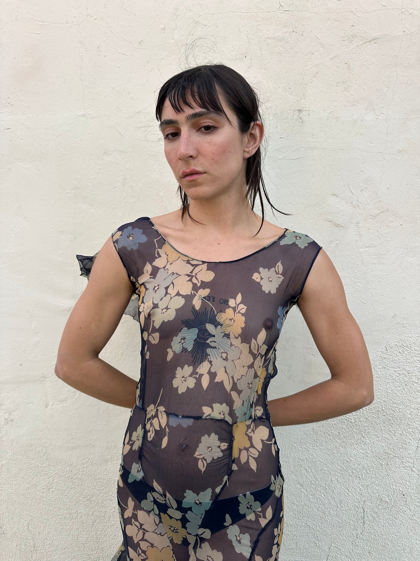 Antique Vintage - 1920s Silk Chiffon Floral Dress