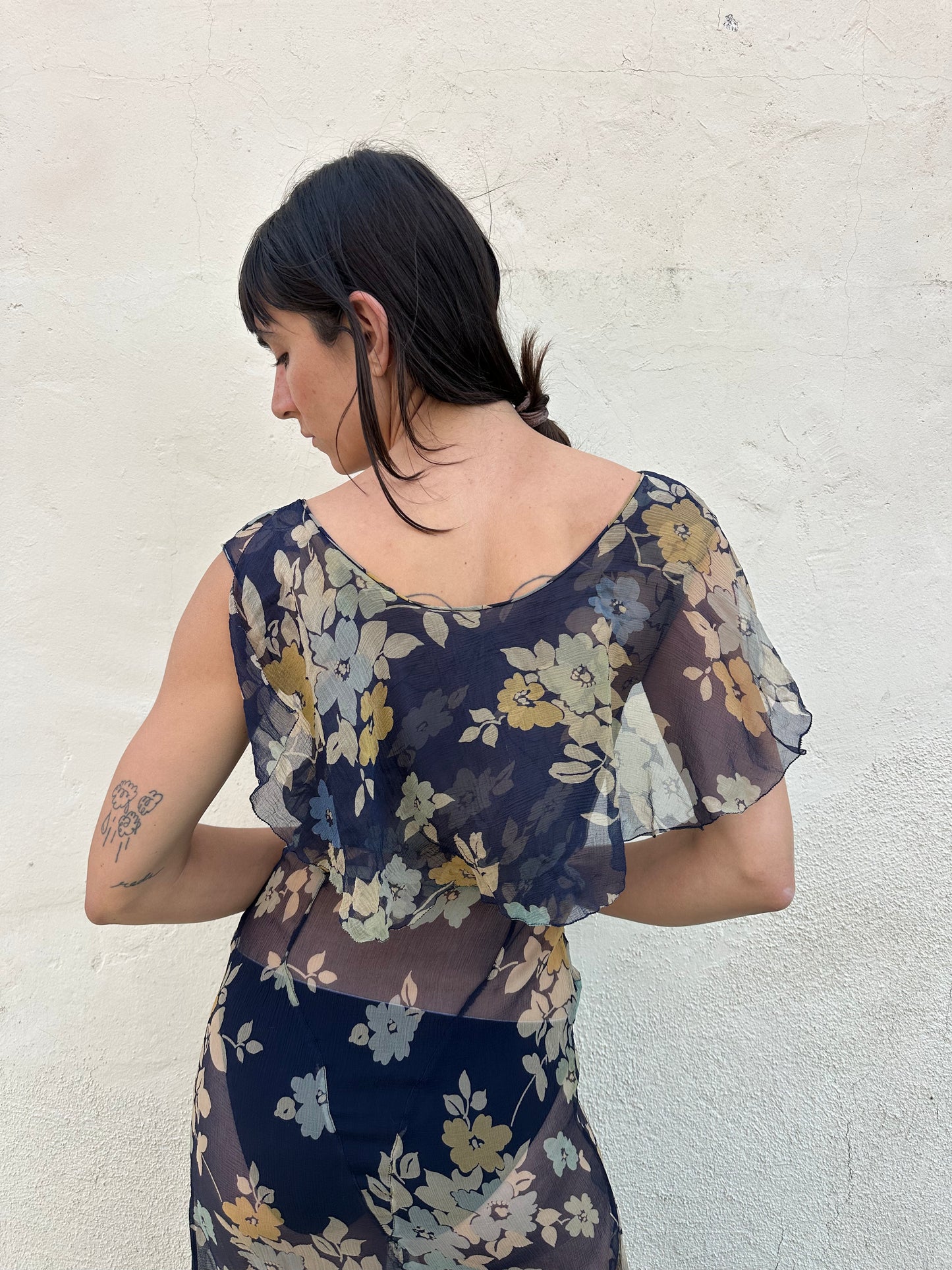 Antique Vintage - 1920s Silk Chiffon Floral Dress