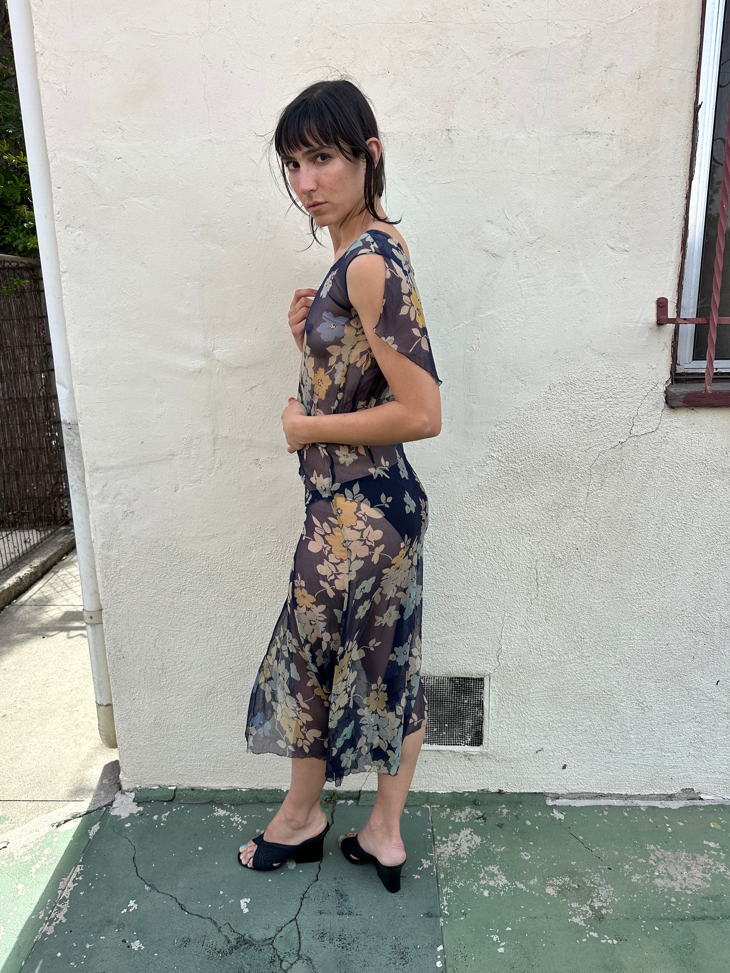Antique Vintage - 1920s Silk Chiffon Floral Dress