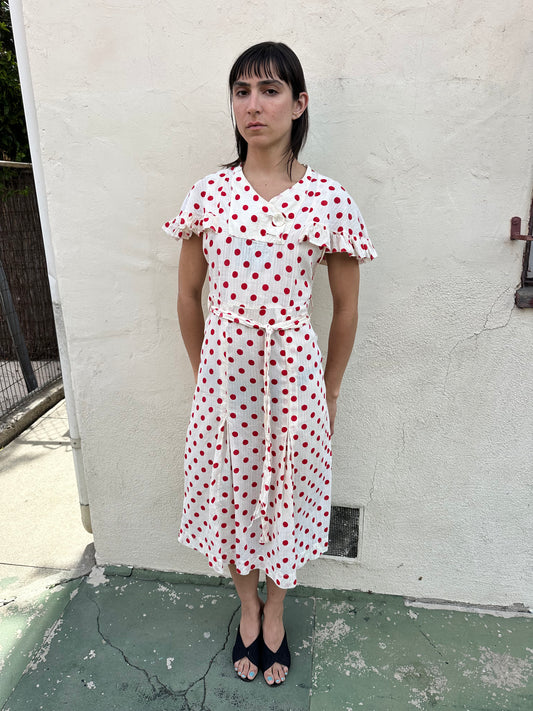 Antique Vintage - 1940s Red Polkadot Dress