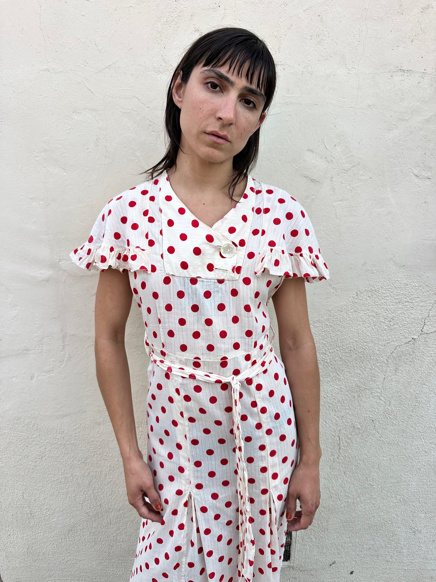 Antique Vintage - 1940s Red Polkadot Dress