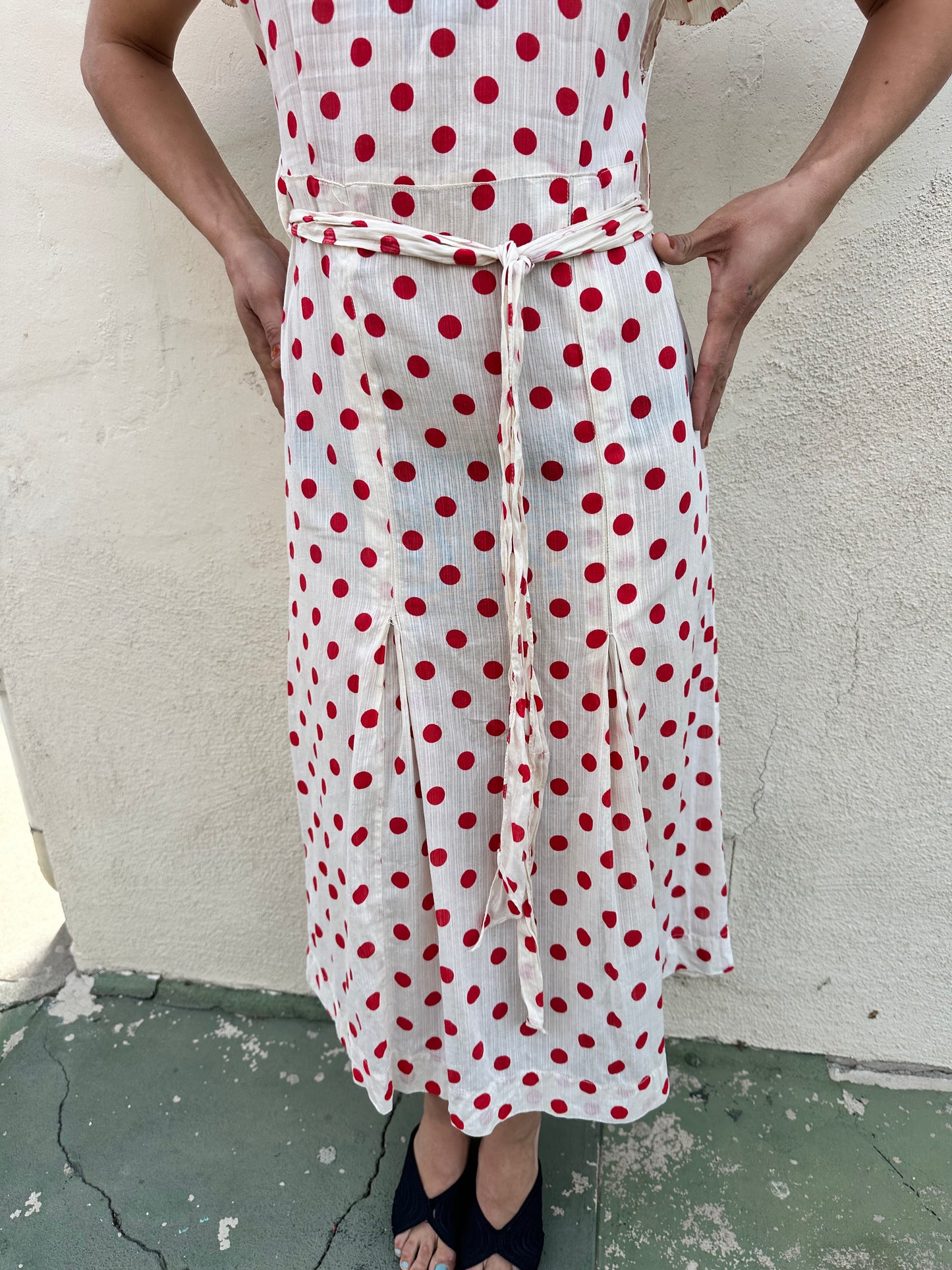 Antique Vintage - 1940s Red Polkadot Dress
