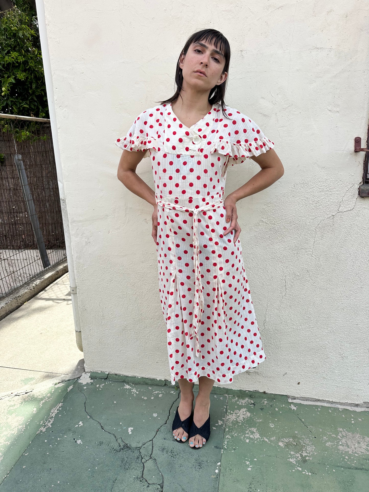 Antique Vintage - 1940s Red Polkadot Dress