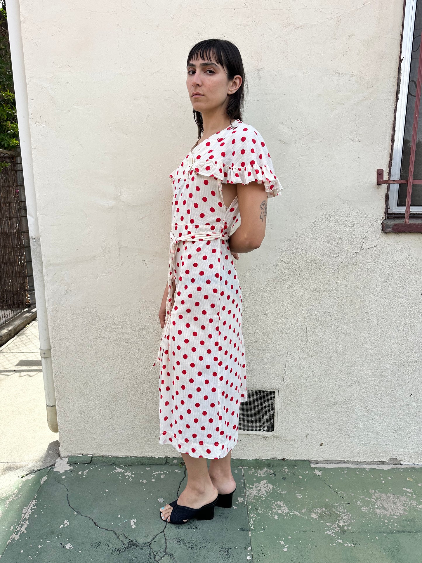 Antique Vintage - 1940s Red Polkadot Dress