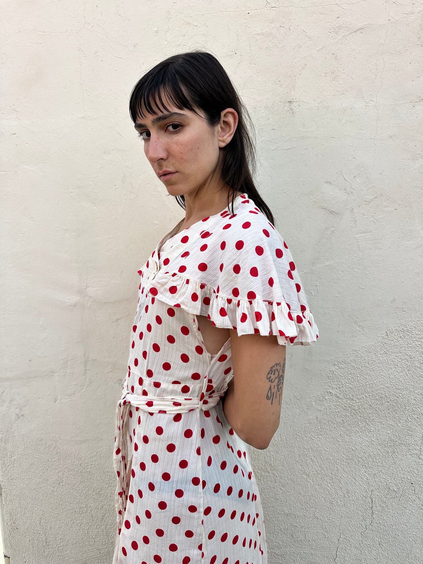 Antique Vintage - 1940s Red Polkadot Dress