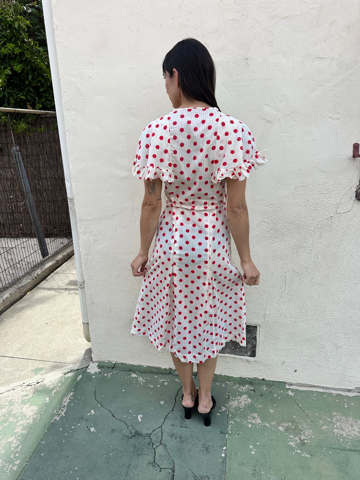 Antique Vintage - 1940s Red Polkadot Dress