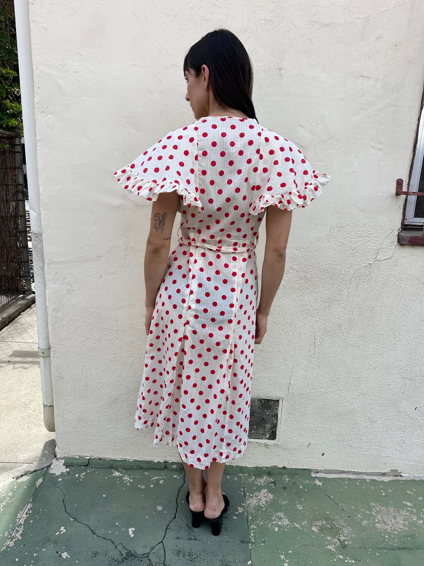 Antique Vintage - 1940s Red Polkadot Dress