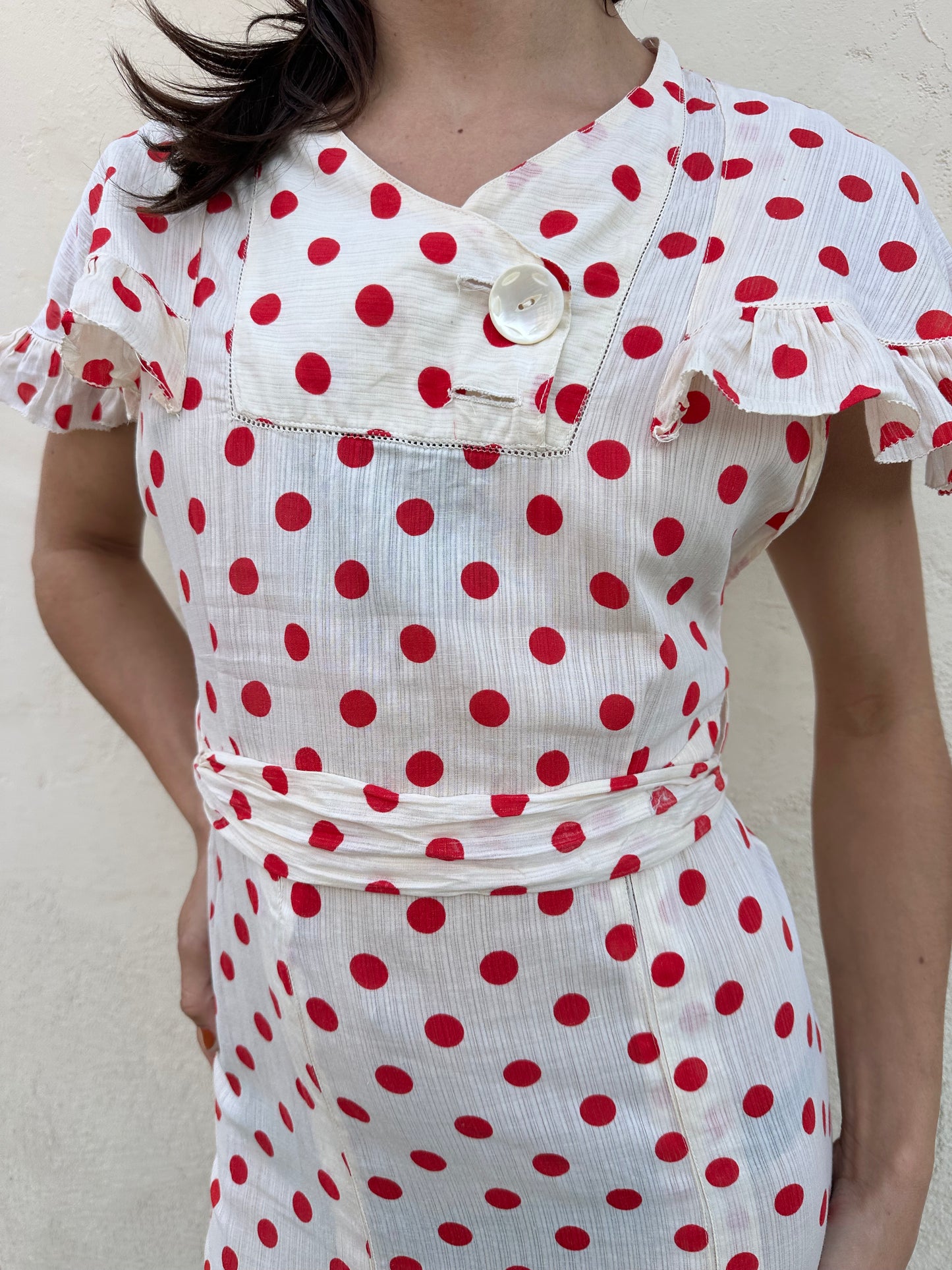 Antique Vintage - 1940s Red Polkadot Dress