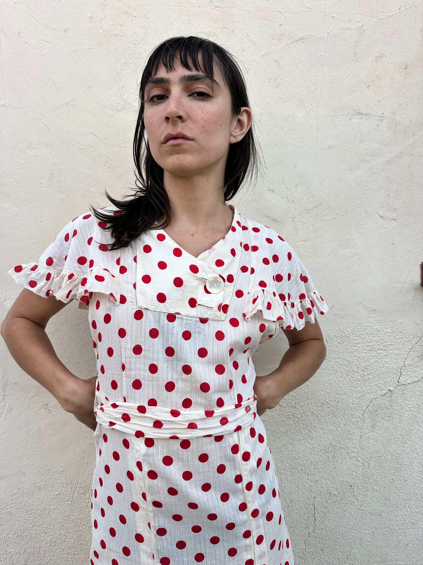 Antique Vintage - 1940s Red Polkadot Dress