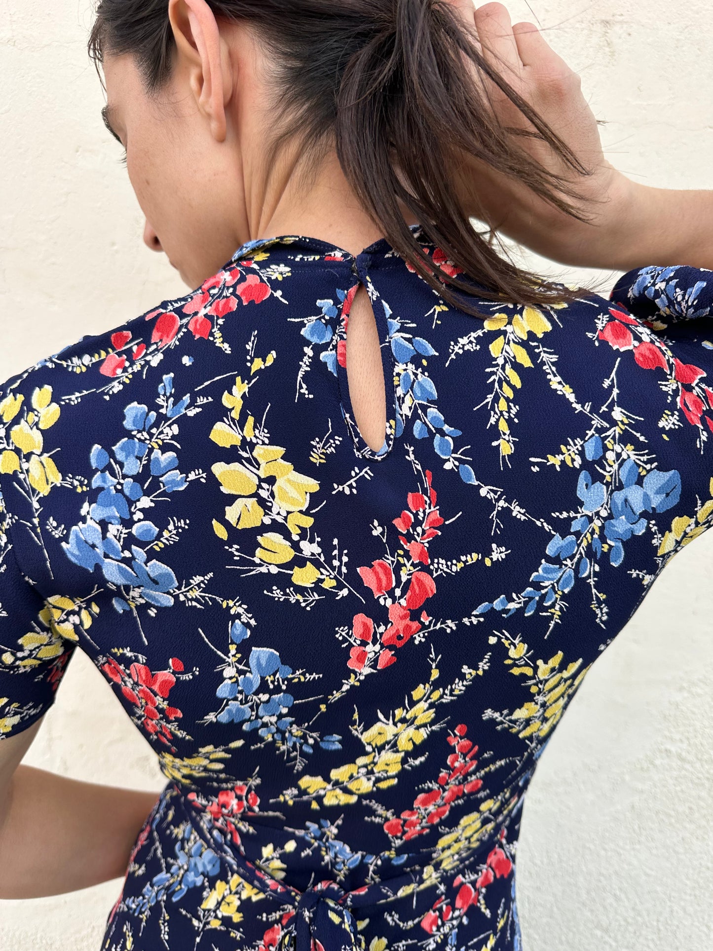 Antique Vintage - 1940s Navy Floral Dress