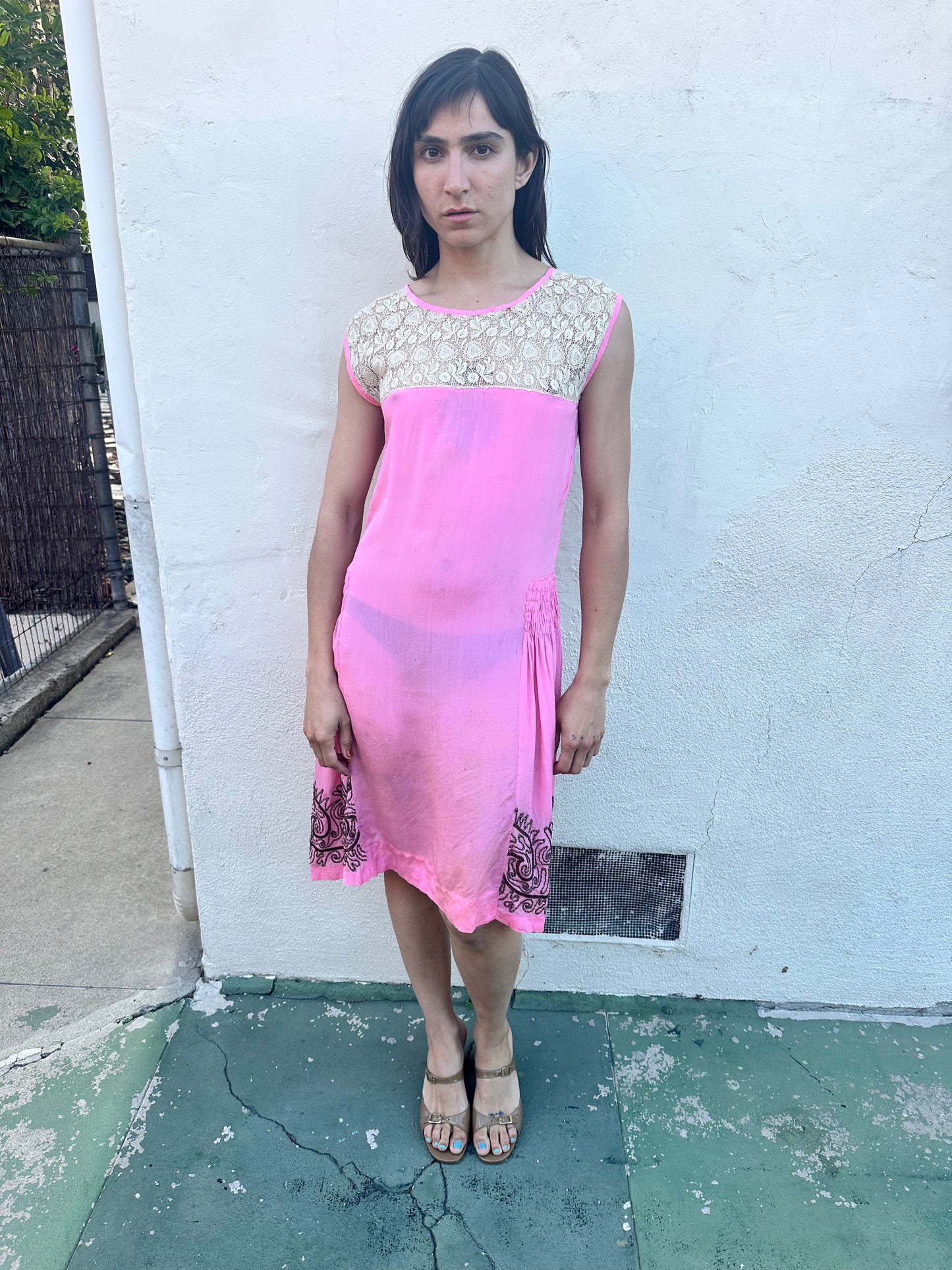 Antique Vintage - 1930s Pink Silk Slip