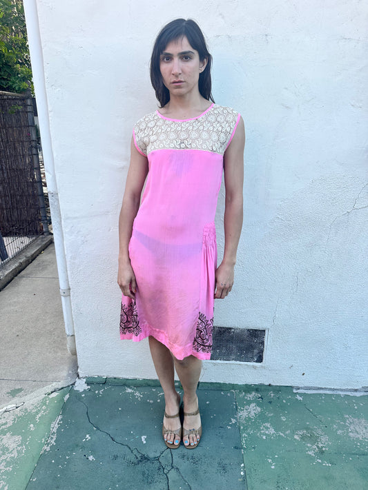 Antique Vintage - 1930s Pink Silk Slip